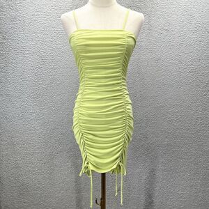 Y2K party Clubbing bodycon dress sexy ruching lime green‎ goth grunge cyber euro